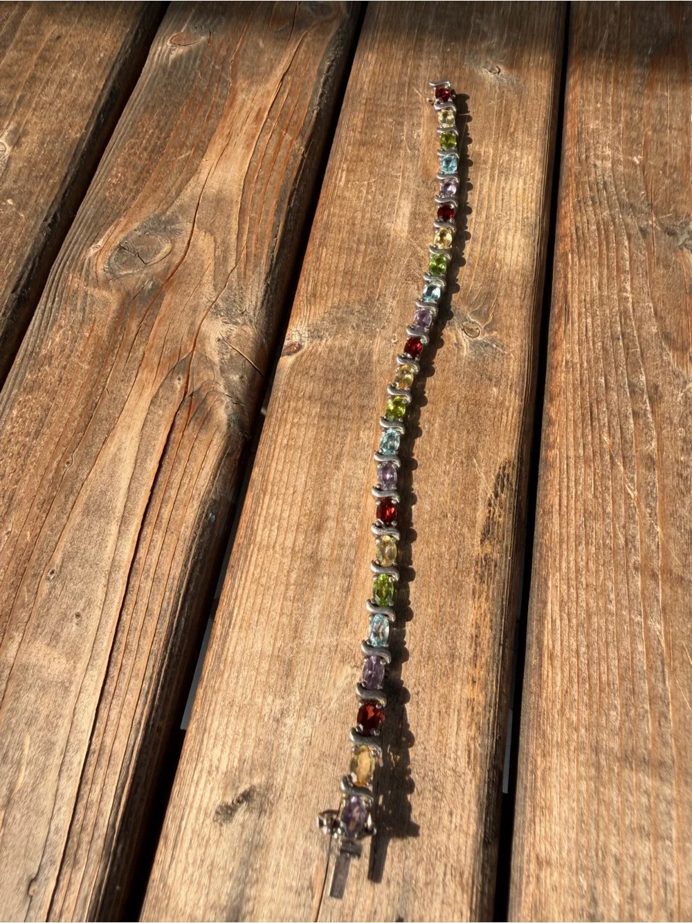 Multicolor Color Tennis Bracelet Sterling Silver Vintage 7”